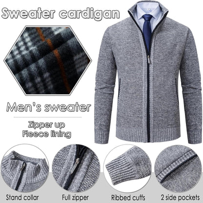 Men'S Casual Slim Full Zip Thick Knitted Cardigan Sweaters with Pockets